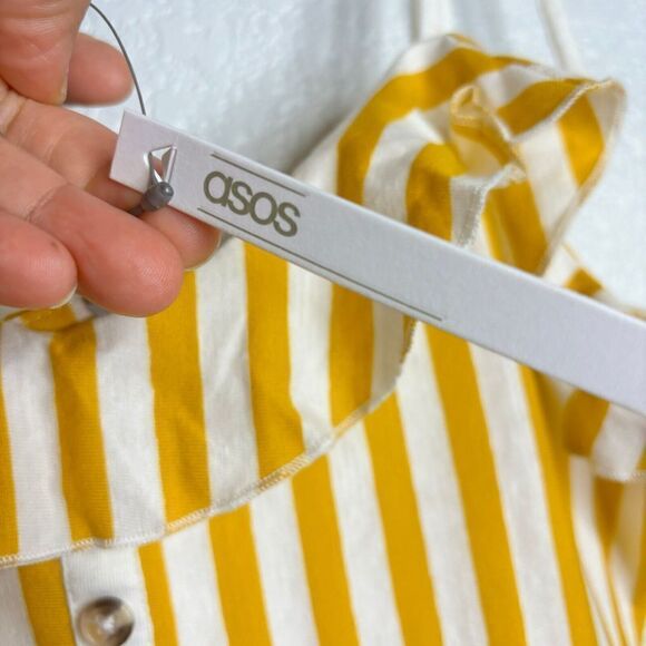Asos Design Cami Mini Sundress with Buttons and Tiered Hem Yellow 6 Striped NWT - Picture 9 of 13